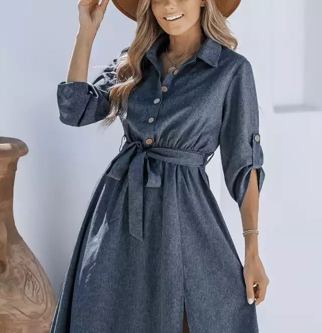 Belted Buttoned Midi Dress
